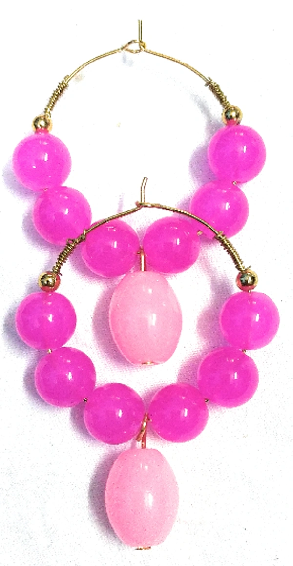 NIBRAS Pink Round Glass Beads Drop Hoop Earrings - B09JGL9DDY, 24 gm, 6cm x 4.5cm x 1cm